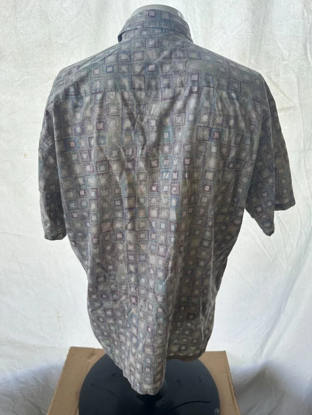 Tori Richard Men's Square Geometric Pattern Blue Purple Green Hawaiian Shirt Med
